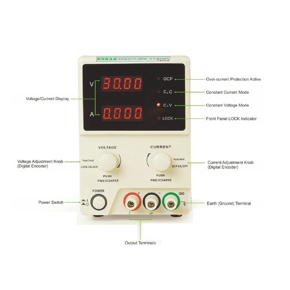 Fuente de Poder Regulable Korad KD3005D 30V 5A con Doble Perilla